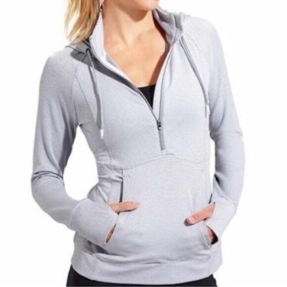 Athleta‎ Heavenly Hail Hoodie White Grey Striped 1/4
Zip Pullover XXS